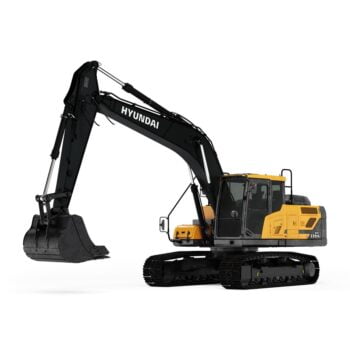 Hyundai HX220A L compact excavator stationary on a white background