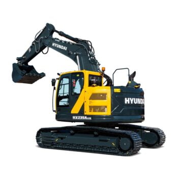 Hyundai HX235A LCR compact excavator stationary on a white background