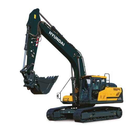 Hyundai HX260AL compact excavator stationary on a white background