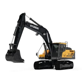 Hyundai HX300A L compact excavator stationary on a white background