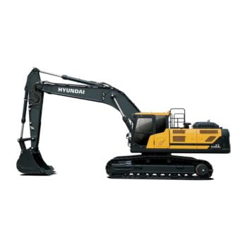 Hyundai HX330A L compact excavator stationary on a white background