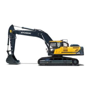 Hyundai HX380AL compact excavator stationary on a white background