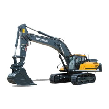 Hyundai HX480A L compact excavator stationary on a white background