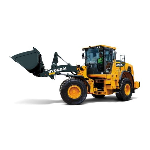 HL955A Hyundai HL955A compact excavator stationary on a white background