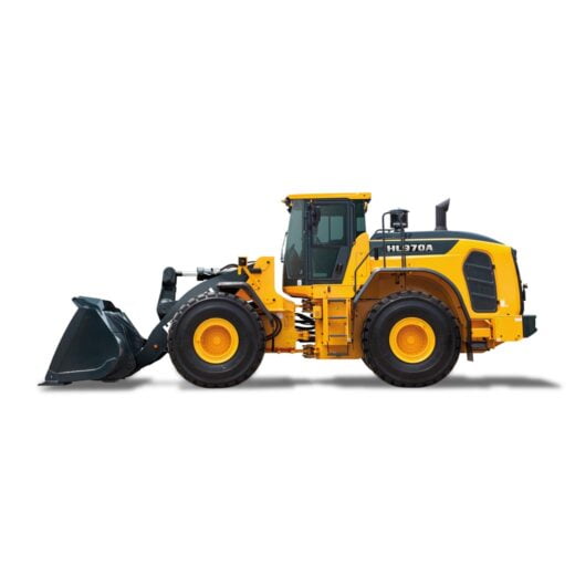 HL970A Hyundai HL970A compact excavator stationary on a white background