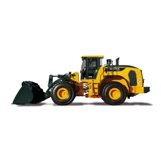 HL975A CVT Hyundai HL975A CVT compact excavator stationary on a white background