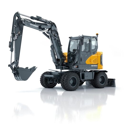 HW100A Hyundai HW100A compact excavator stationary on a white background