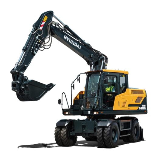 HW140A Hyundai HW140A compact excavator stationary on a white background