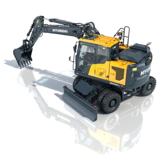 HW150A CR Hyundai HW150A CR compact excavator stationary on a white background