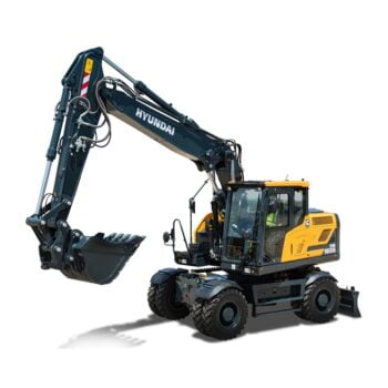 W160A Hyundai W160A compact excavator stationary on a white background