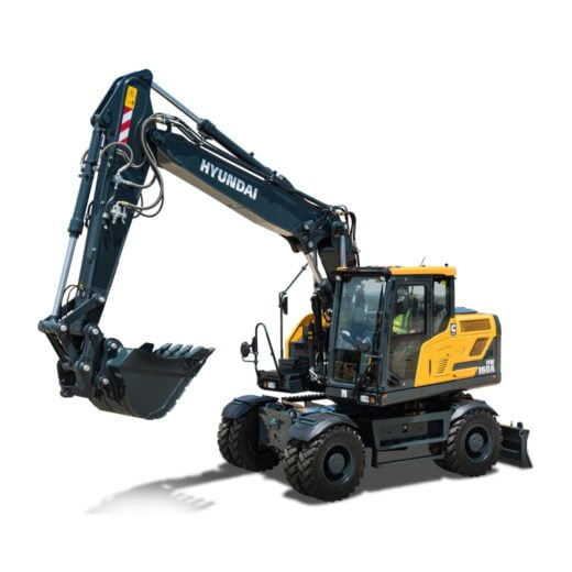 W160A Hyundai W160A compact excavator stationary on a white background