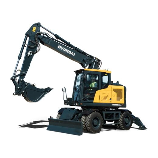 HW170A CR Hyundai HW170A CR compact excavator stationary on a white background