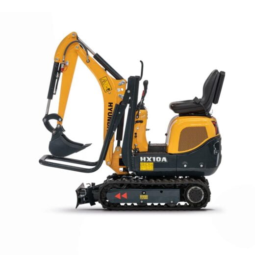 Hyundai HX10A compact excavator stationary on a white background