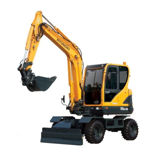 R55W-9A Hyundai R55W-9A compact excavator stationary on a white background